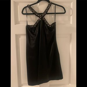 Ted Baker London black silk mini dress with rhinestones